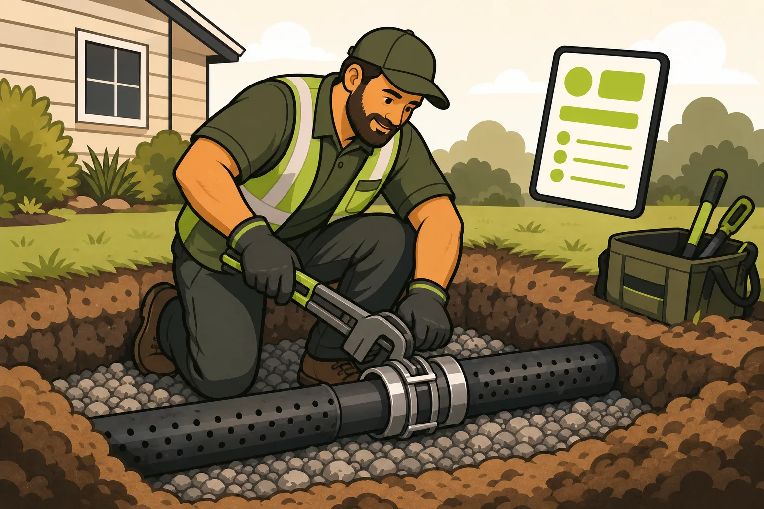 Illustration: Drain Field Repair: Costs, Warning Signs, and What Your Website Needs to Win These Jobs