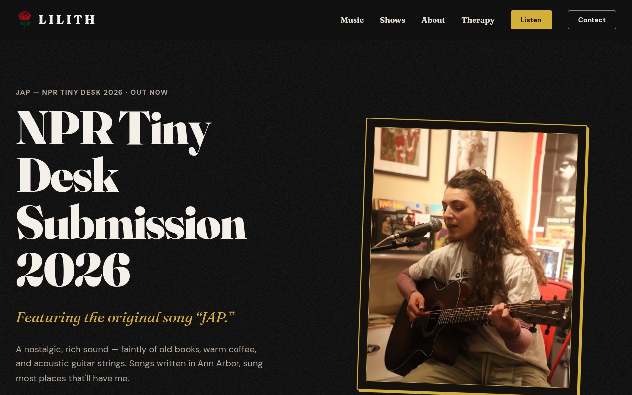 Musicians & Bands website example — Allie Rosenberg — Ann Arbor Acoustic