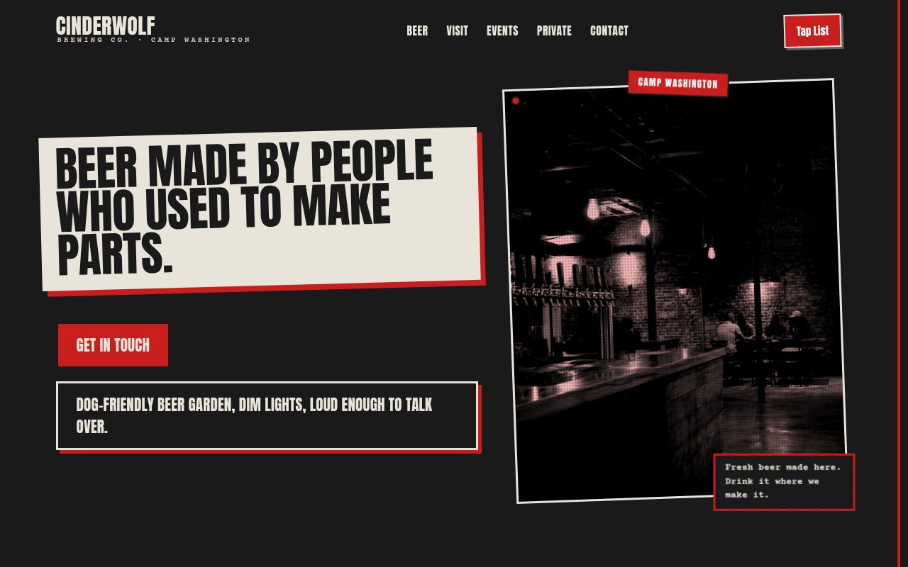 Bars & Breweries website example — Cinderwolf Brewing Co.