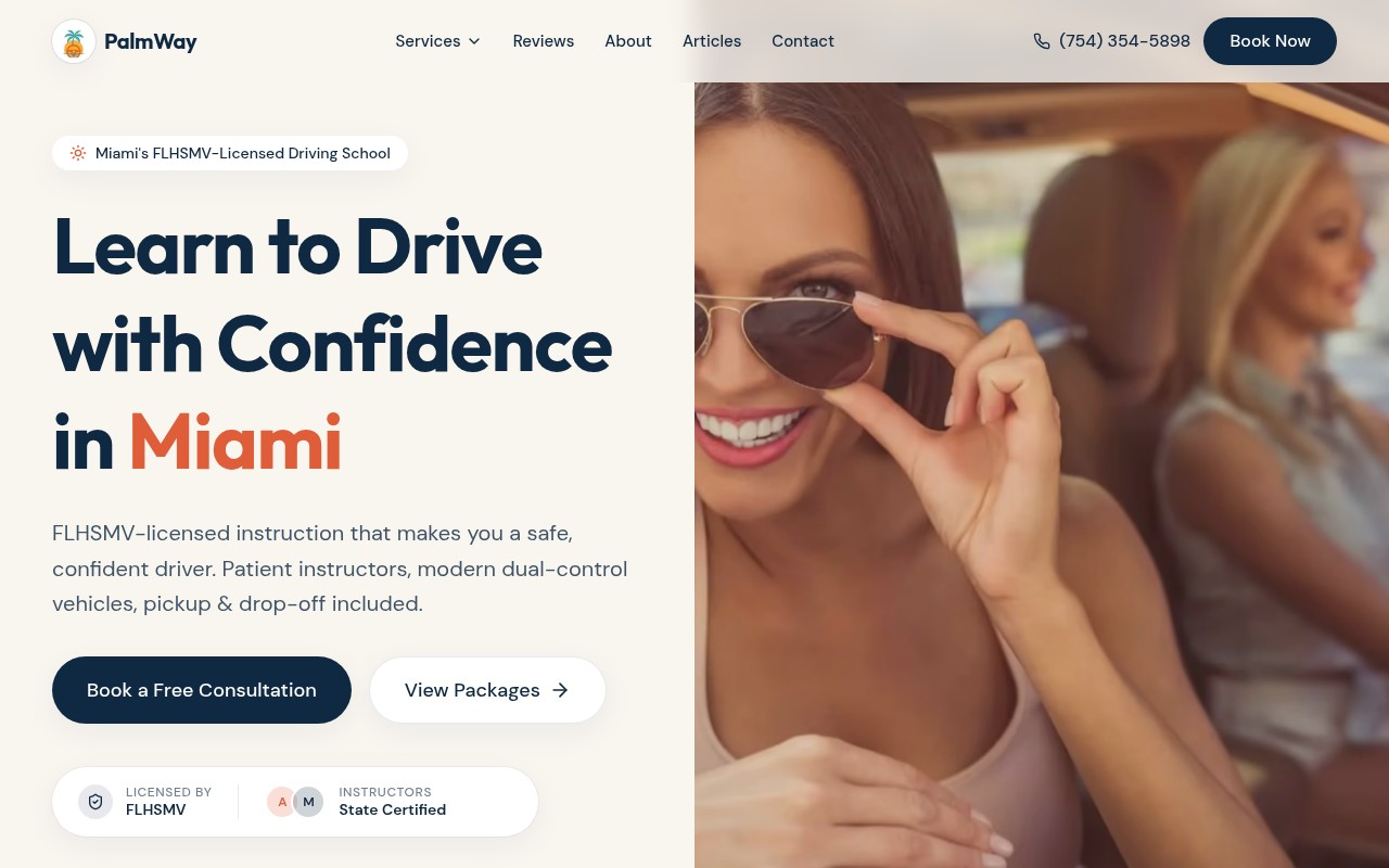 Driving Schools website example — PalmWay - Sunlit South Florida