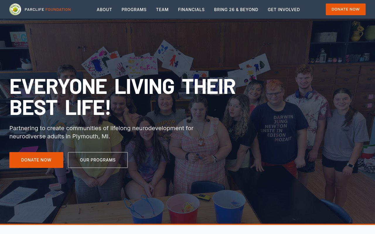 Non-Profits & Foundations website example — PARClife Foundation — Parclife Clean