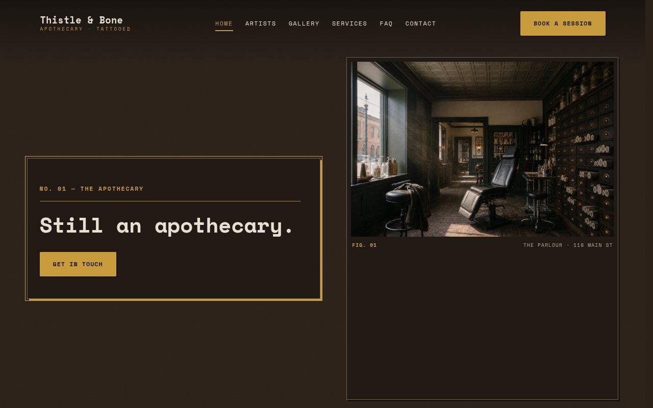Tattoo Shops website example — Thistle & Bone Tattoo Parlour